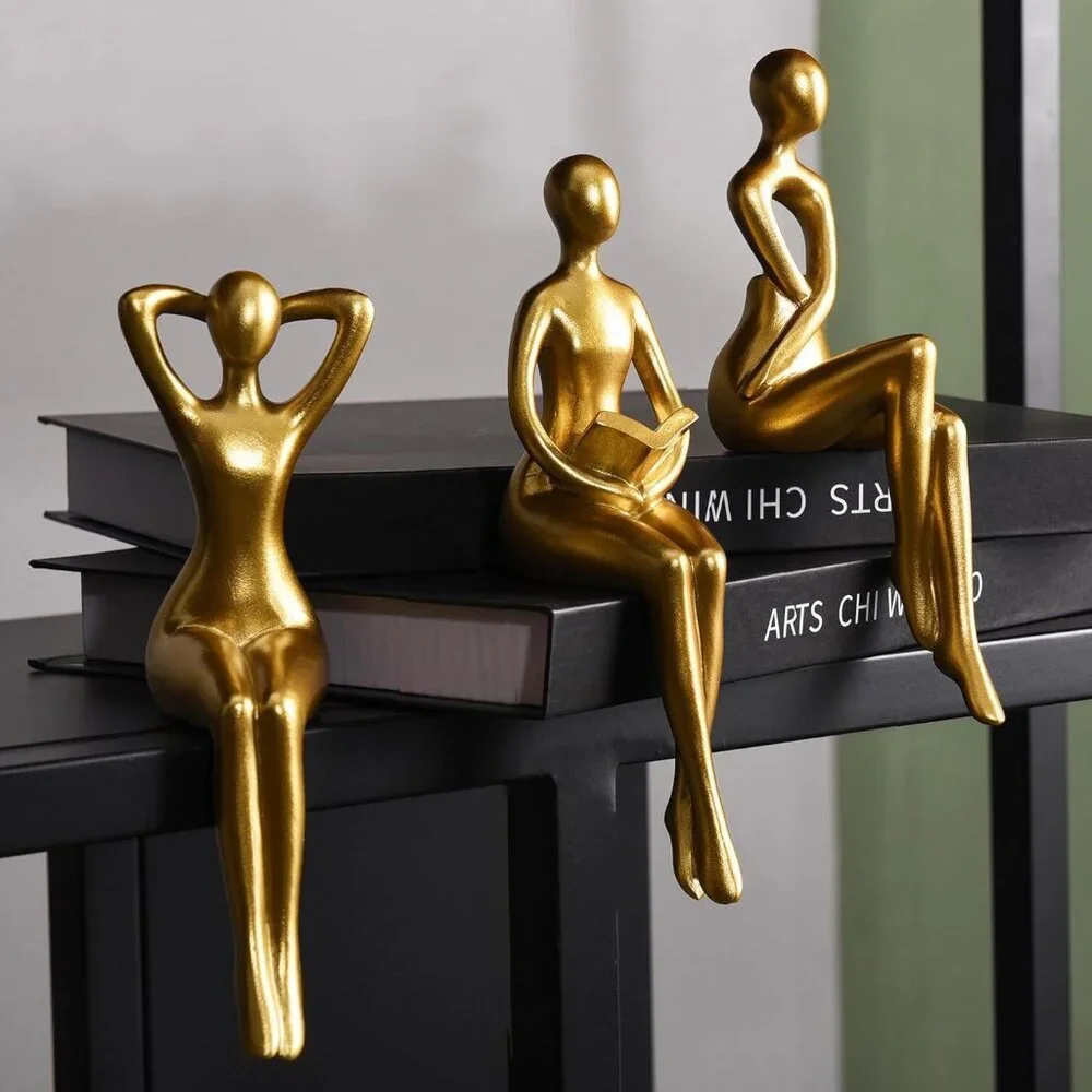 Gold Thinker Statue Décor Book Shelf Abstract Statue Ornament Office Décor